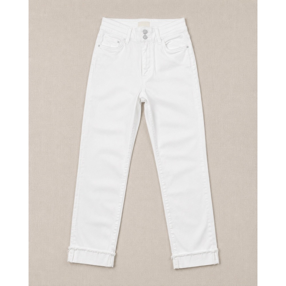 Kut from the Kloth Amy Crop Straight Leg White‎ Jeans Frayed Hem Size 6